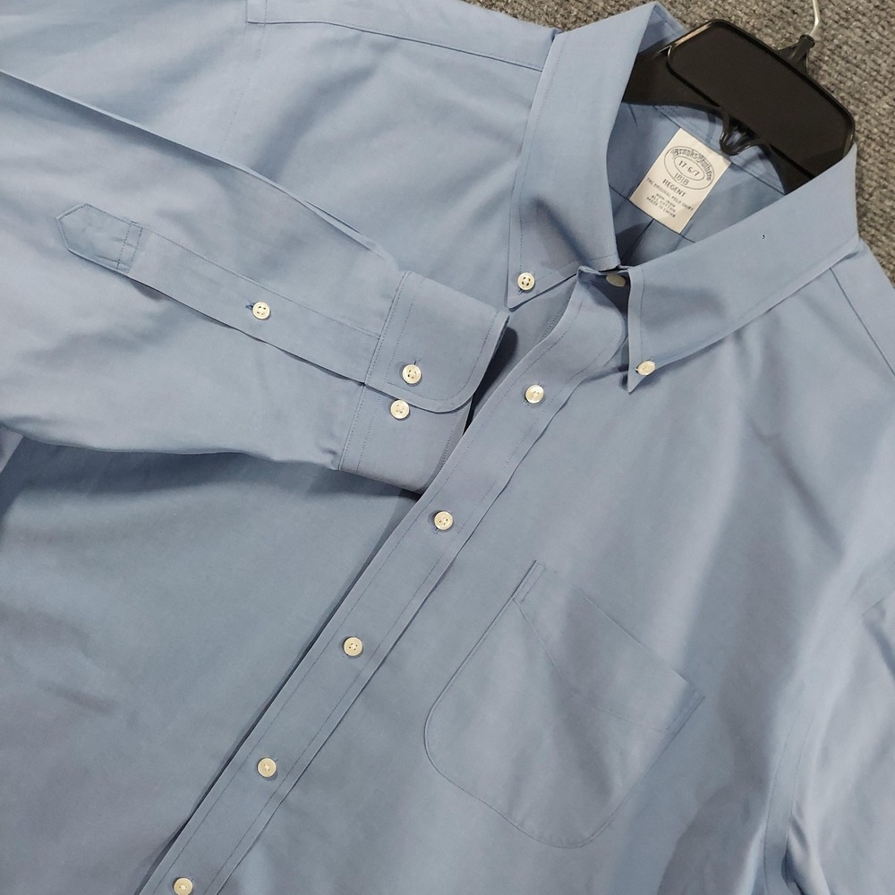 Brooks Brothers Shirt Mens 18 Blue Solid Regent Non Iron Long Sleeve Dress